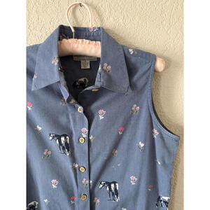 90s Era Horse Floral Sleeveless Button Polo Size Medium Bit & Bridle